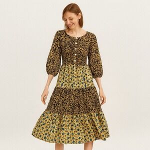 Anthropologie Leopard and Floral Maxi Dress